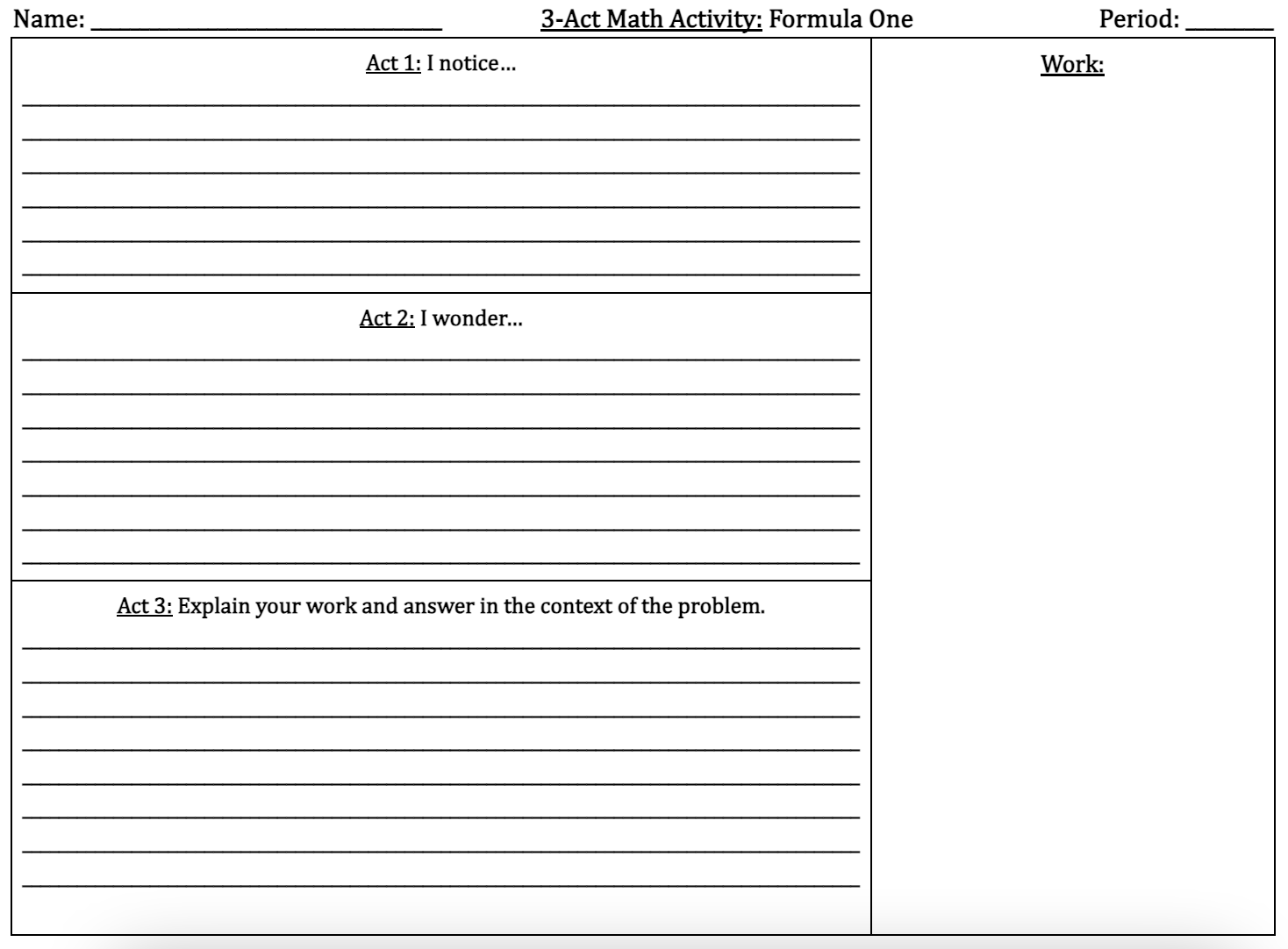 Formula One 3-Act Math – Quinn Kendall, Educator